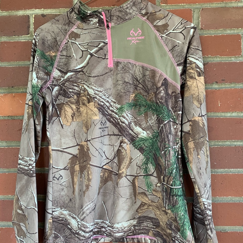 Realtree Scent Factor brown green pink camouflage youth pullover L (10/12)